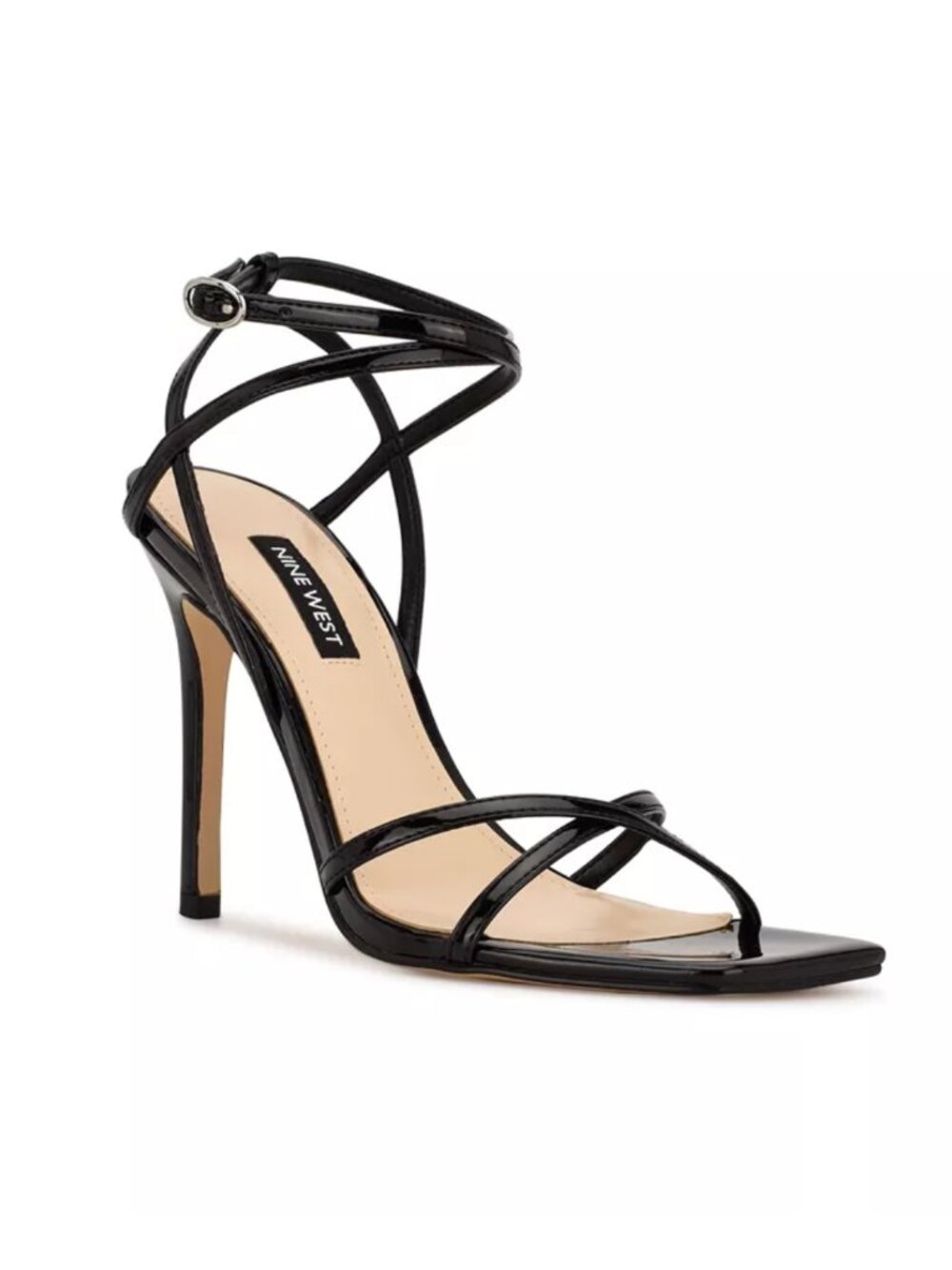 Nine West Tidle Strappy Party Heels Black Patent Women's - 8.5M